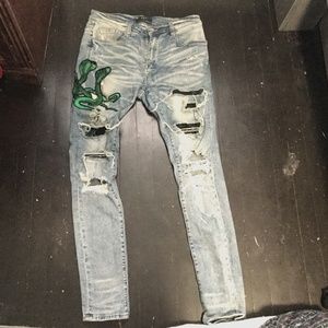 100% Authentic Amiri Art Patch Snake Jeans